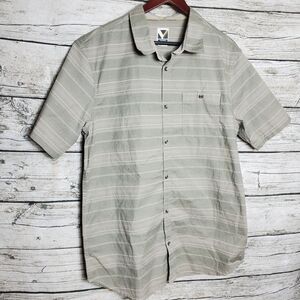 Voyager Button Up Shirt Beige Short Sleeve Collared Striped Stretch Size XL